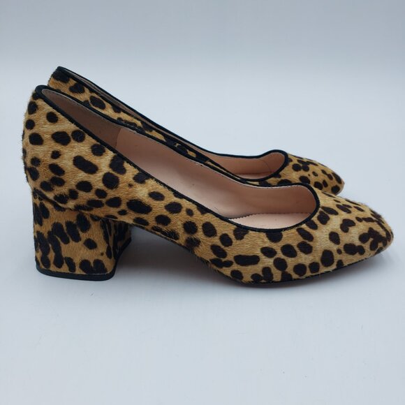 J. Crew Celia Pumps 6 Womens Block Heel Pony Calf Hair Leopard Print Tan - Picture 1 of 10